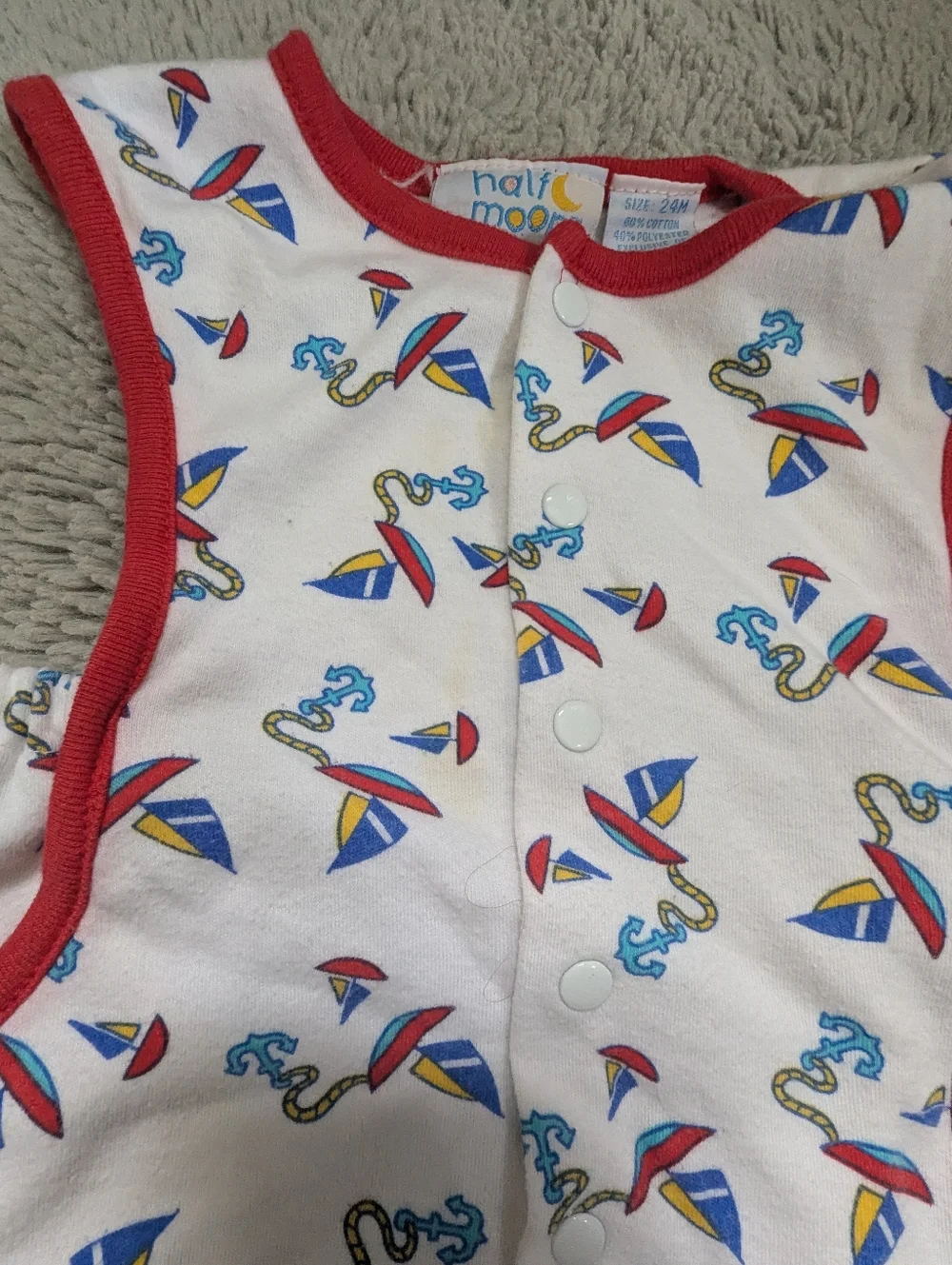Vintage 90s Half Moon Nautical Sailboat Anchor Romper One Piece | 24 Months
